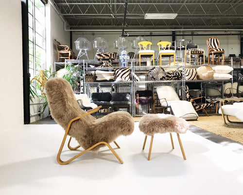 Grasshopper Chair and Ottoman in New Zealand Sheepskin - FORSYTH