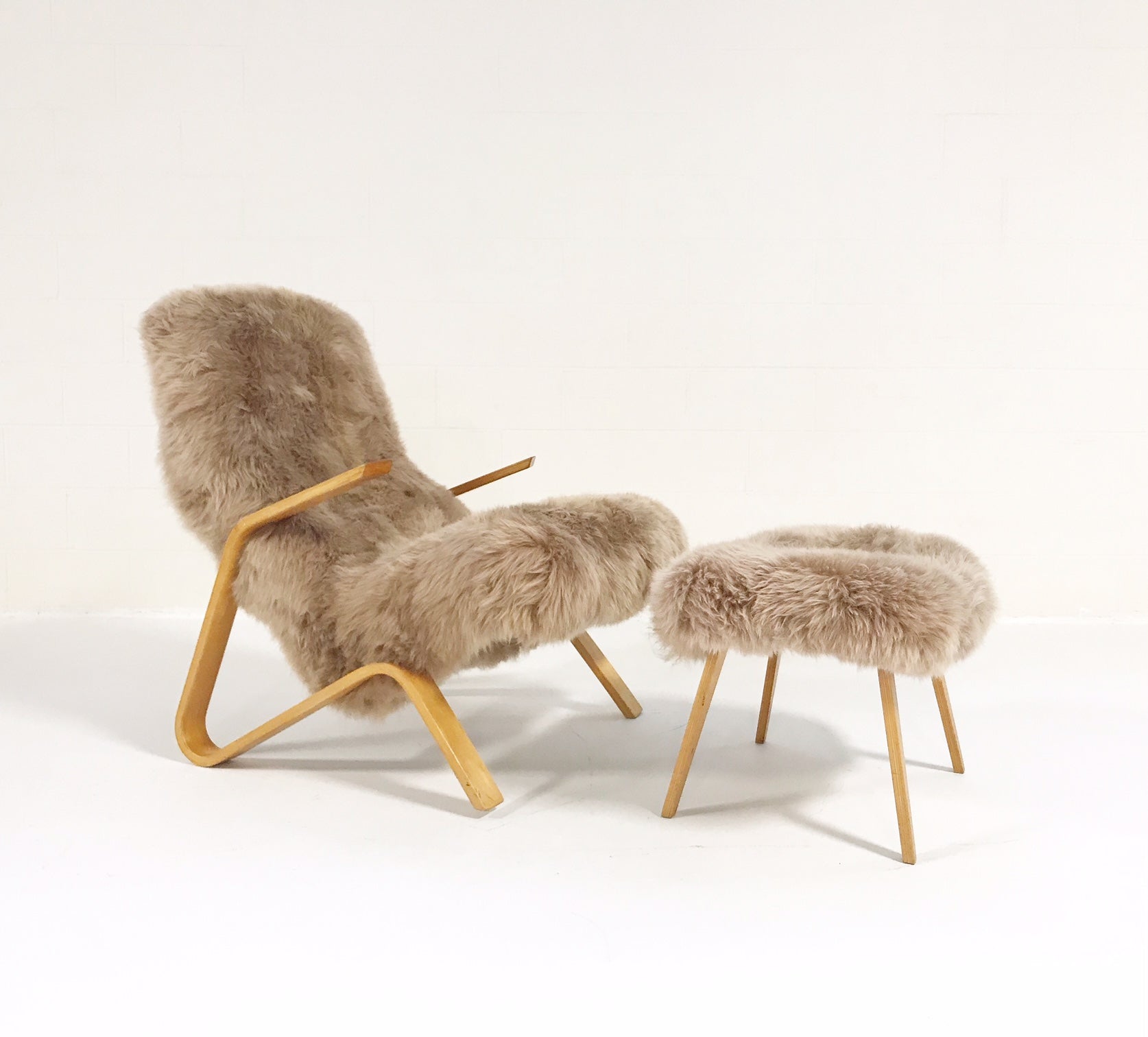 Grasshopper Chair and Ottoman in New Zealand Sheepskin - FORSYTH