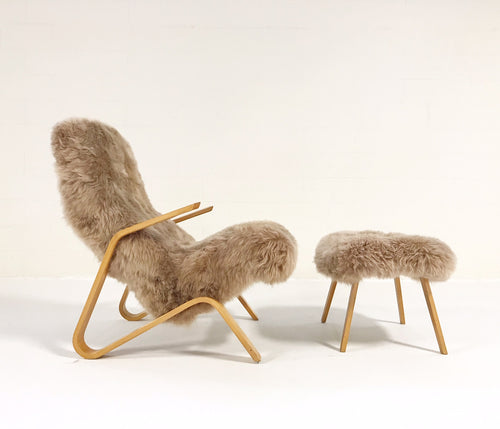 Grasshopper Chair and Ottoman in New Zealand Sheepskin - FORSYTH