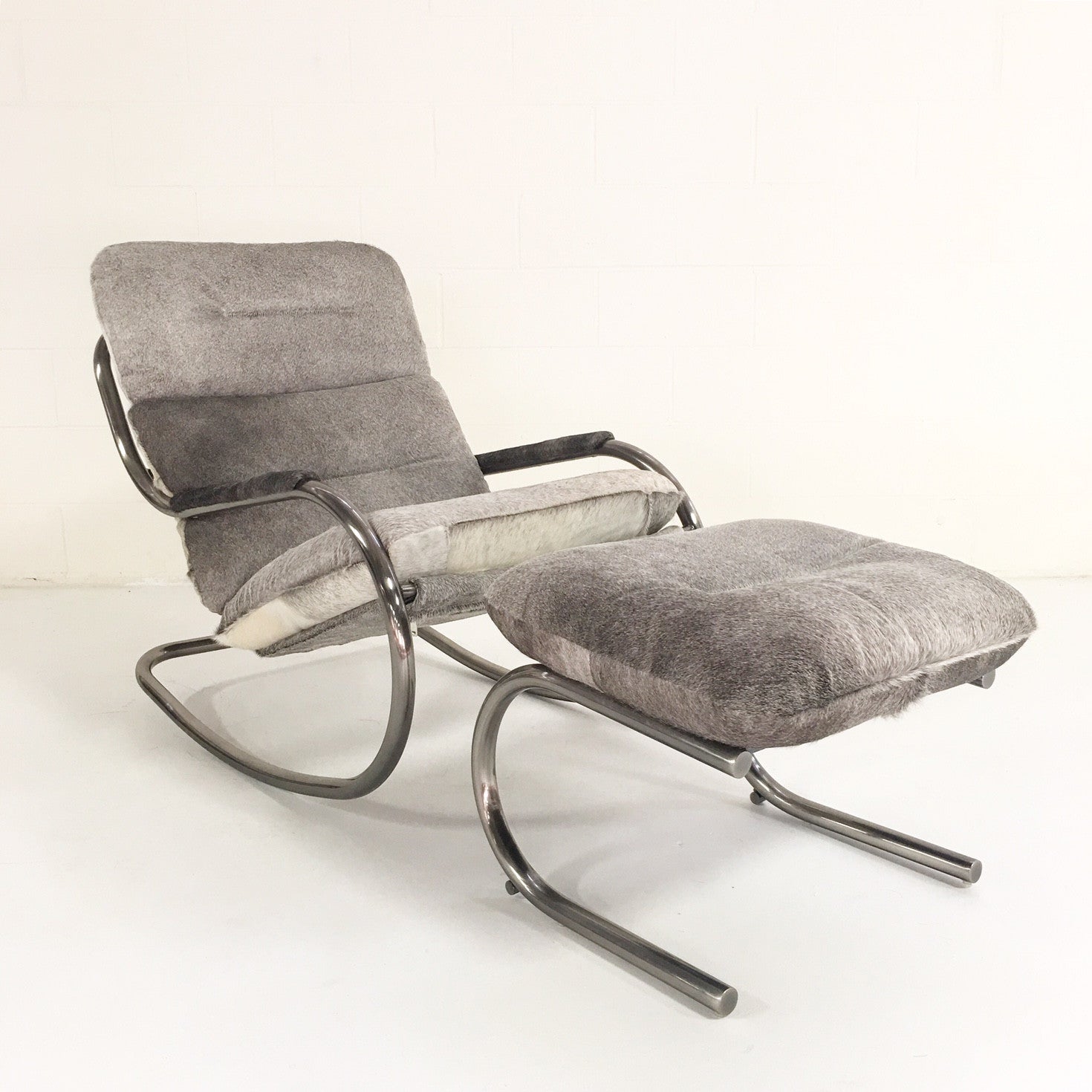 Rocking Lounge Chair & Ottoman in Brazilian Cowhide - FORSYTH