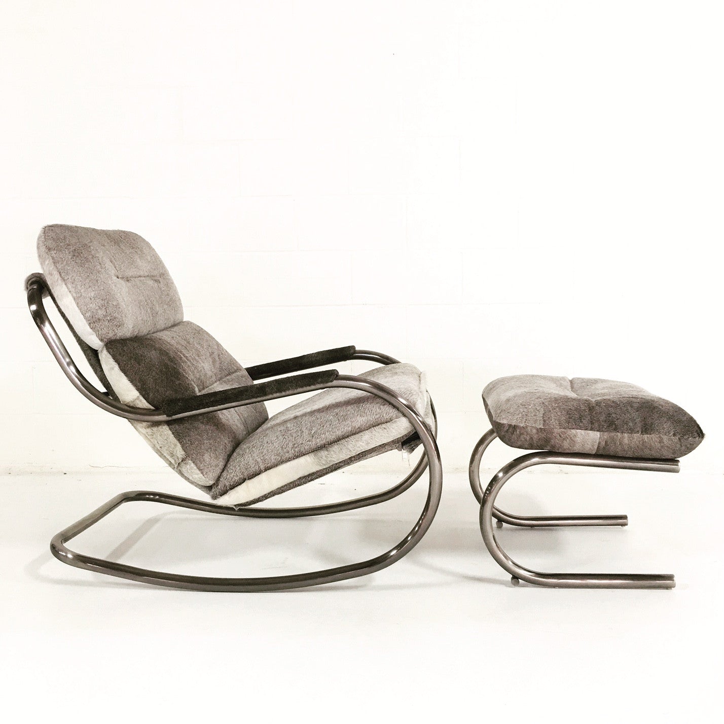 Rocking Lounge Chair & Ottoman in Brazilian Cowhide - FORSYTH