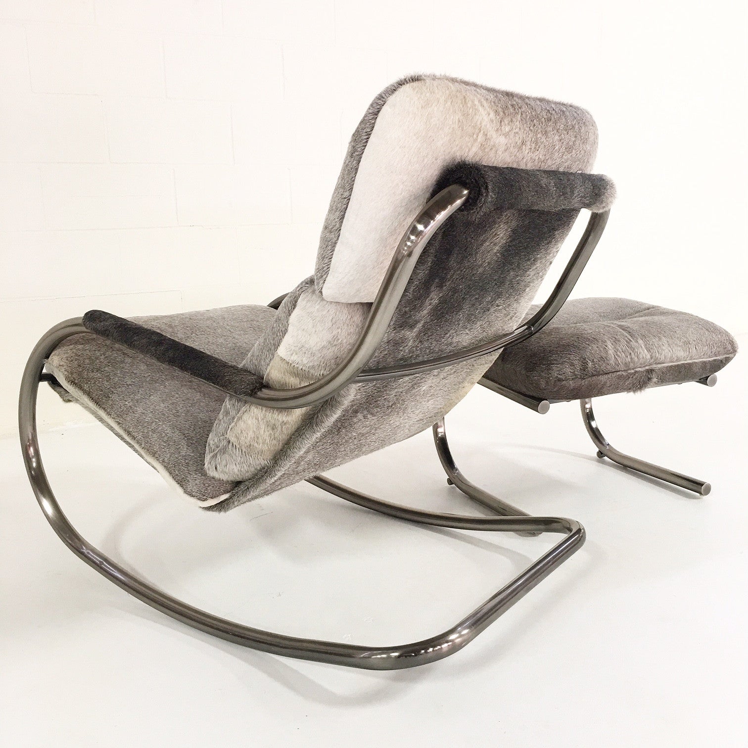 Rocking Lounge Chair & Ottoman in Brazilian Cowhide - FORSYTH