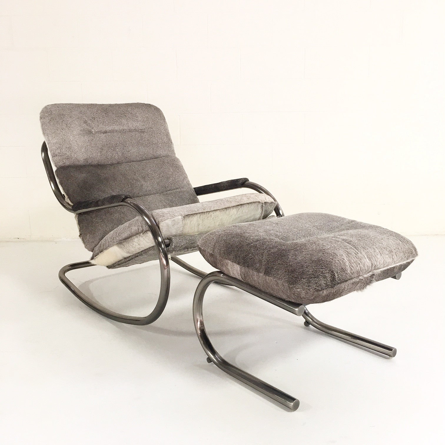 Rocking Lounge Chair & Ottoman in Brazilian Cowhide - FORSYTH