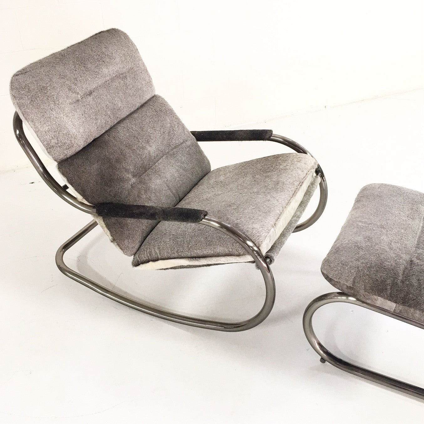 Rocking Lounge Chair & Ottoman in Brazilian Cowhide - FORSYTH