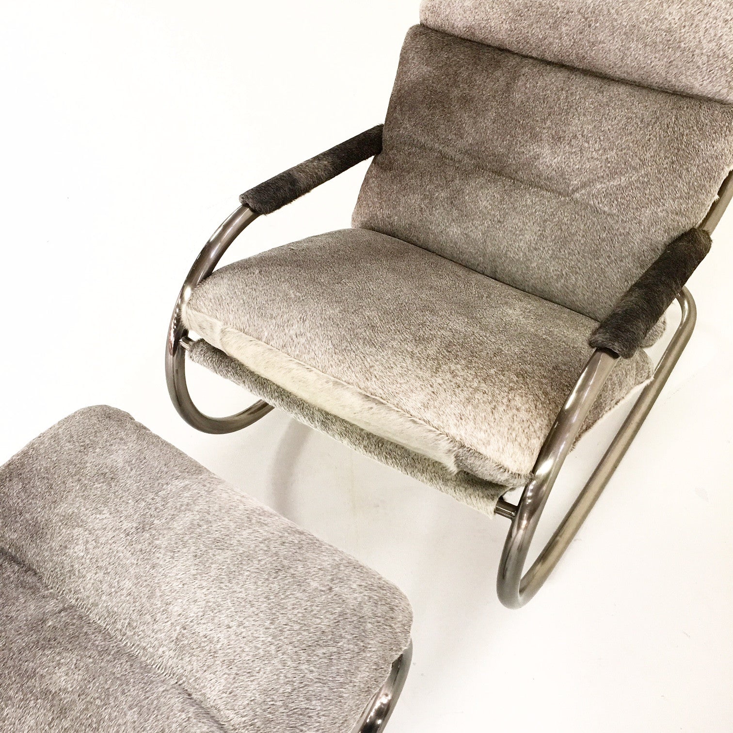 Rocking Lounge Chair & Ottoman in Brazilian Cowhide - FORSYTH