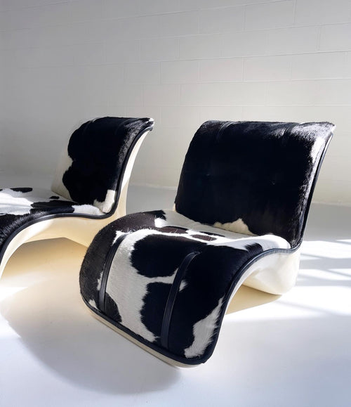 Fiberglass Lounge Chairs in Brazilian Cowhide and Leather, pair