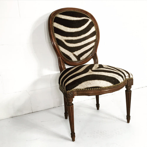 Louis XVI Style Side Chair in Zebra Hide - FORSYTH