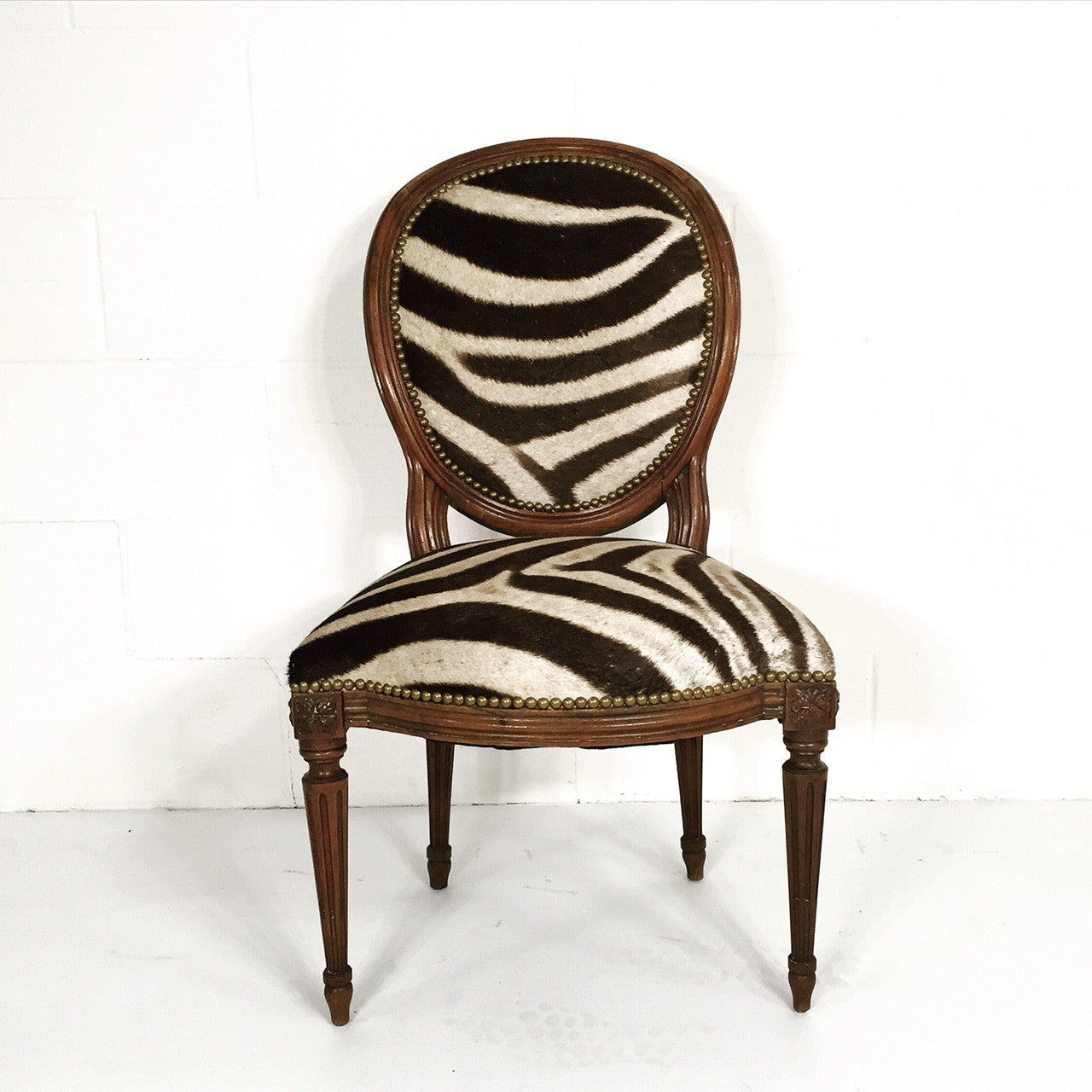 Louis XVI Style Side Chair in Zebra Hide - FORSYTH