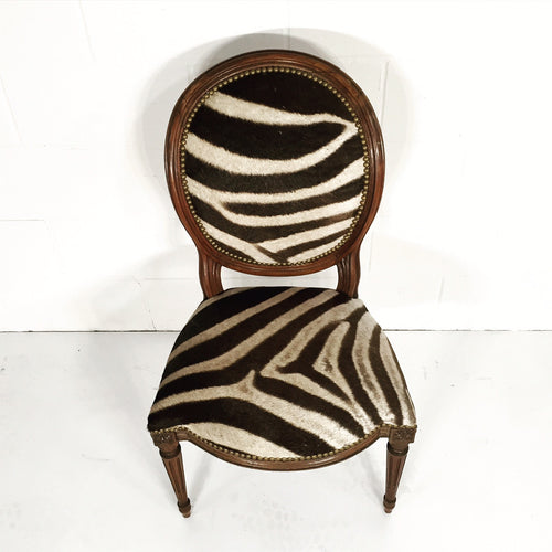 Louis XVI Style Side Chair in Zebra Hide - FORSYTH