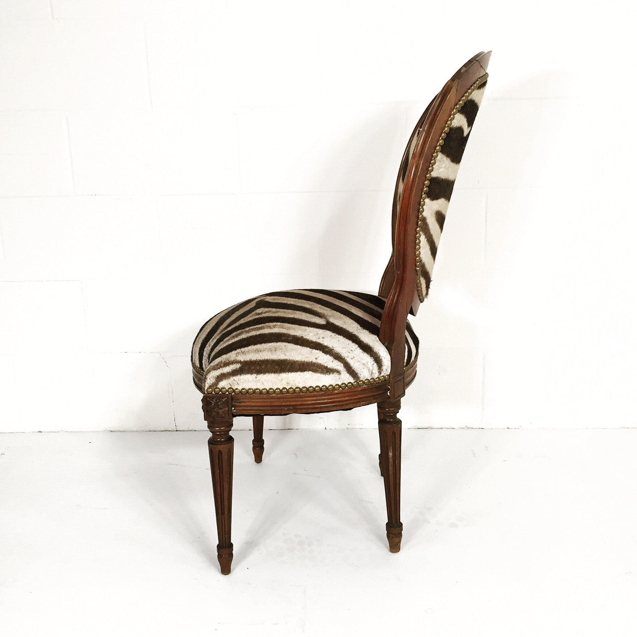Louis XVI Style Side Chair in Zebra Hide - FORSYTH
