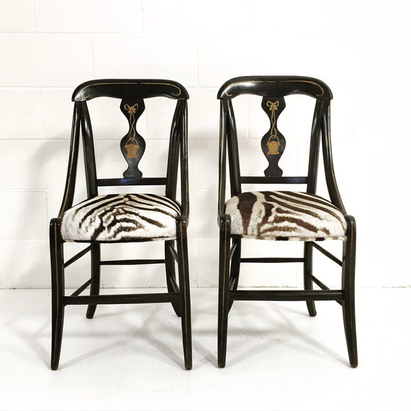 Victorian Side Chairs in Zebra Hide, pair - FORSYTH