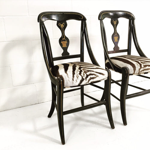 Victorian Side Chairs in Zebra Hide, pair - FORSYTH