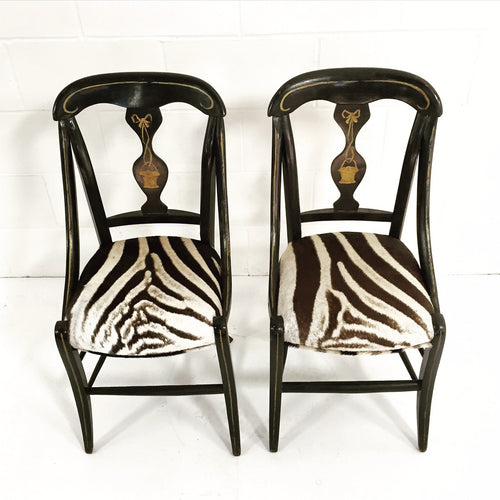 Victorian Side Chairs in Zebra Hide, pair - FORSYTH