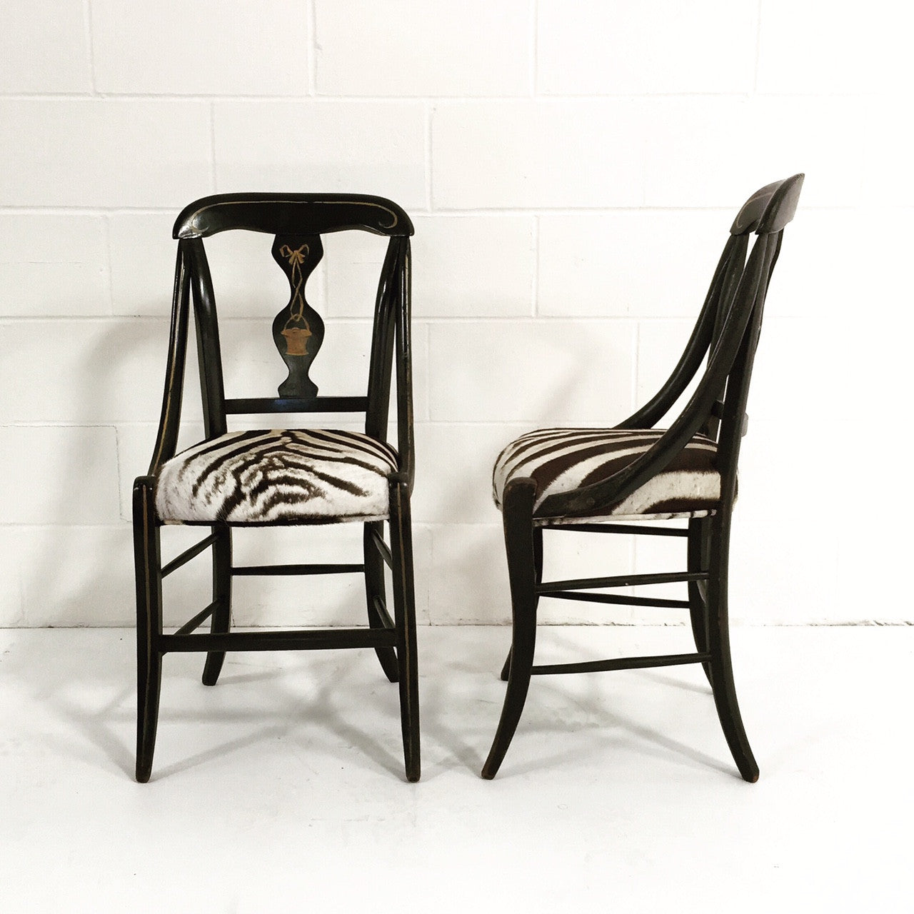 Victorian Side Chairs in Zebra Hide, pair - FORSYTH