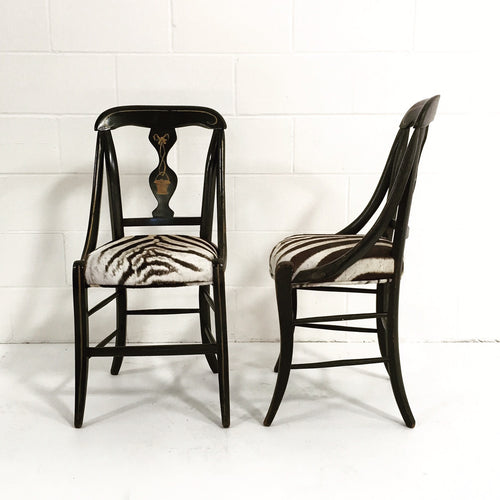 Victorian Side Chairs in Zebra Hide, pair - FORSYTH