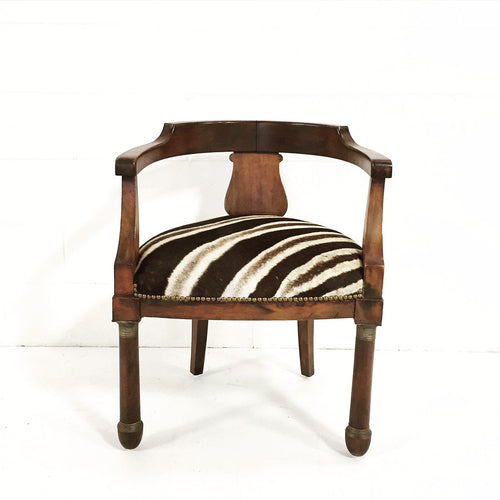 Walnut Barrel Chair in Zebra Hide - FORSYTH