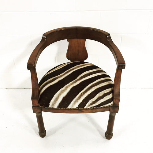 Walnut Barrel Chair in Zebra Hide - FORSYTH