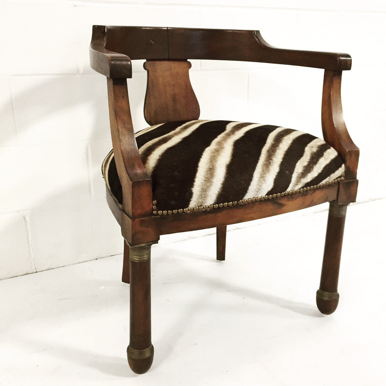 Walnut Barrel Chair in Zebra Hide - FORSYTH