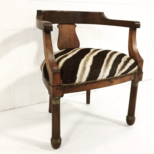 Walnut Barrel Chair in Zebra Hide - FORSYTH