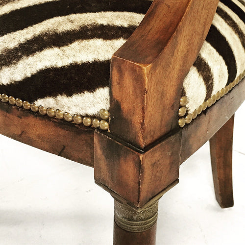 Walnut Barrel Chair in Zebra Hide - FORSYTH