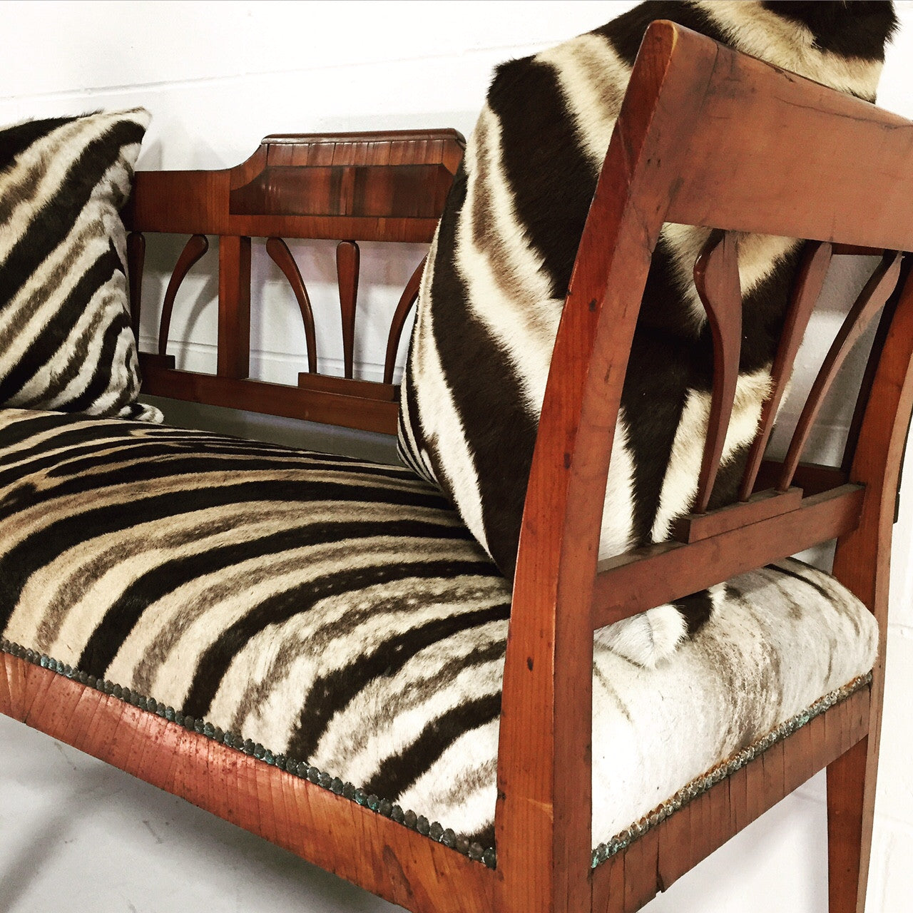 Fruitwood & Rosewood Settee in Zebra Hide - FORSYTH