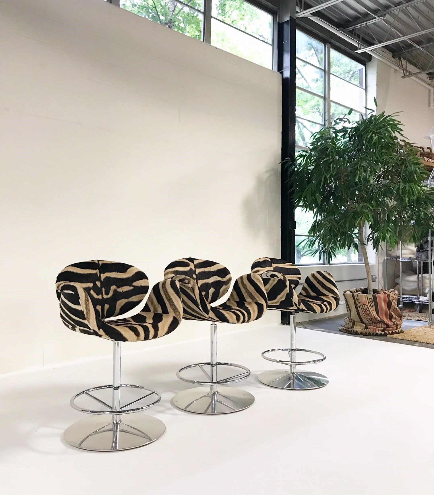 Tulip Counter Stools in Zebra Hide, set of 3 - FORSYTH