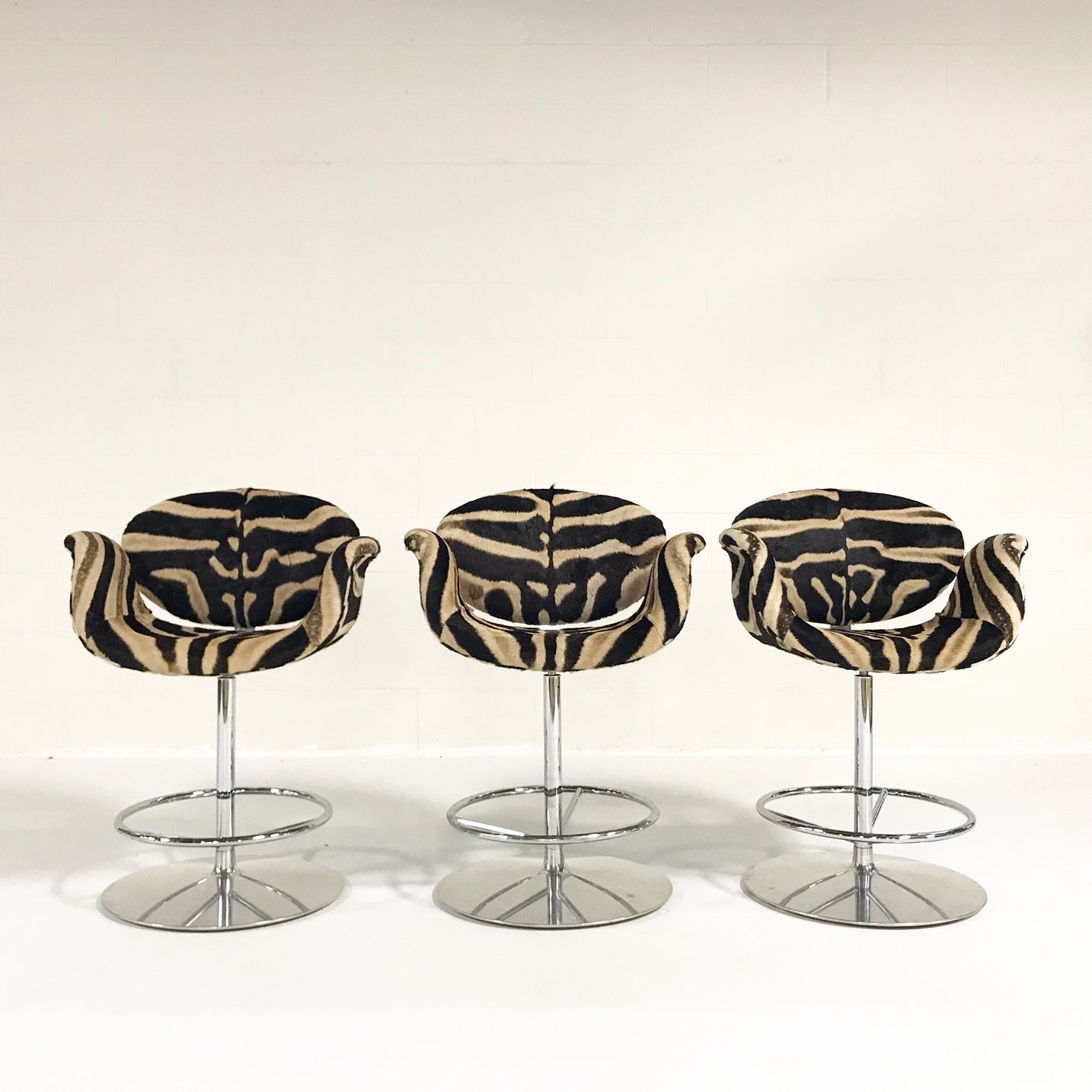 Tulip Counter Stools in Zebra Hide, set of 3 - FORSYTH