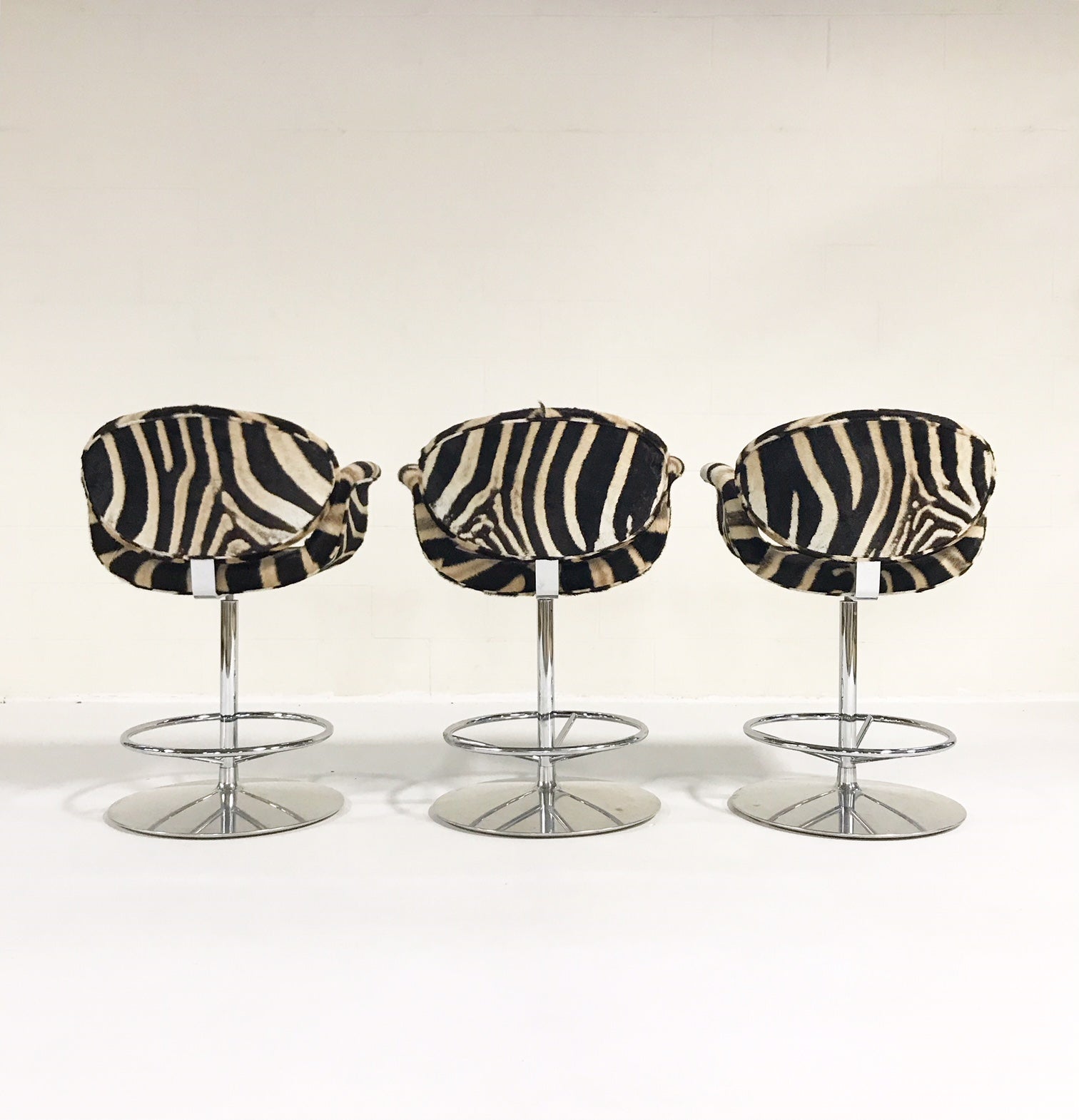 Tulip Counter Stools in Zebra Hide, set of 3 - FORSYTH