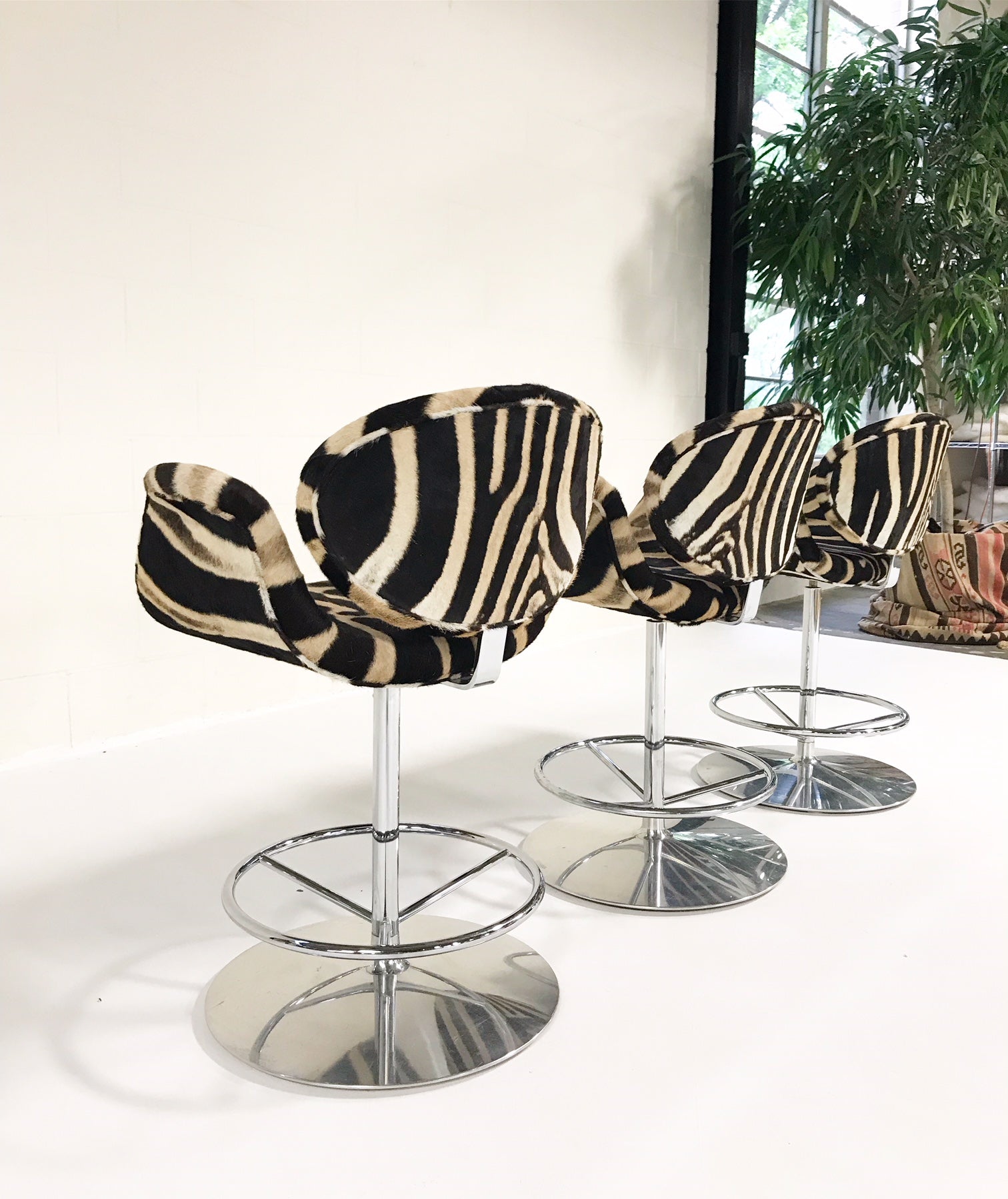 Tulip Counter Stools in Zebra Hide, set of 3 - FORSYTH