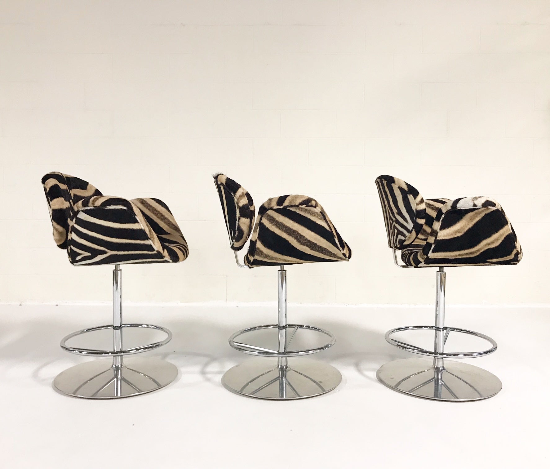 Tulip Counter Stools in Zebra Hide, set of 3 - FORSYTH