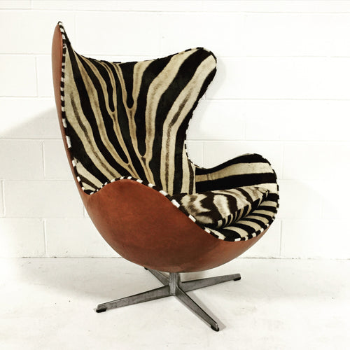 Egg Chairs in Zebra Hide and Leather, pair - FORSYTH