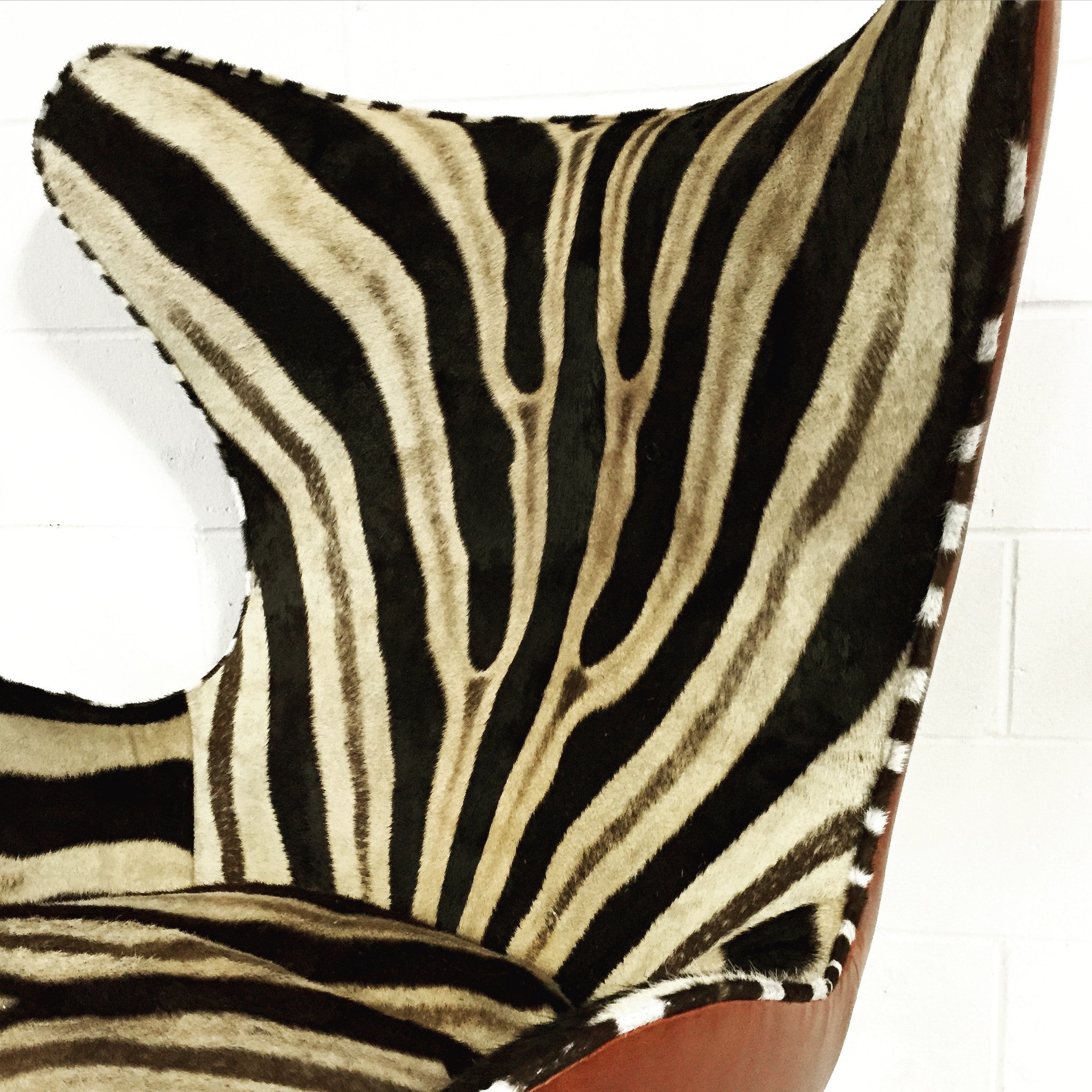 Egg Chairs in Zebra Hide and Leather, pair - FORSYTH