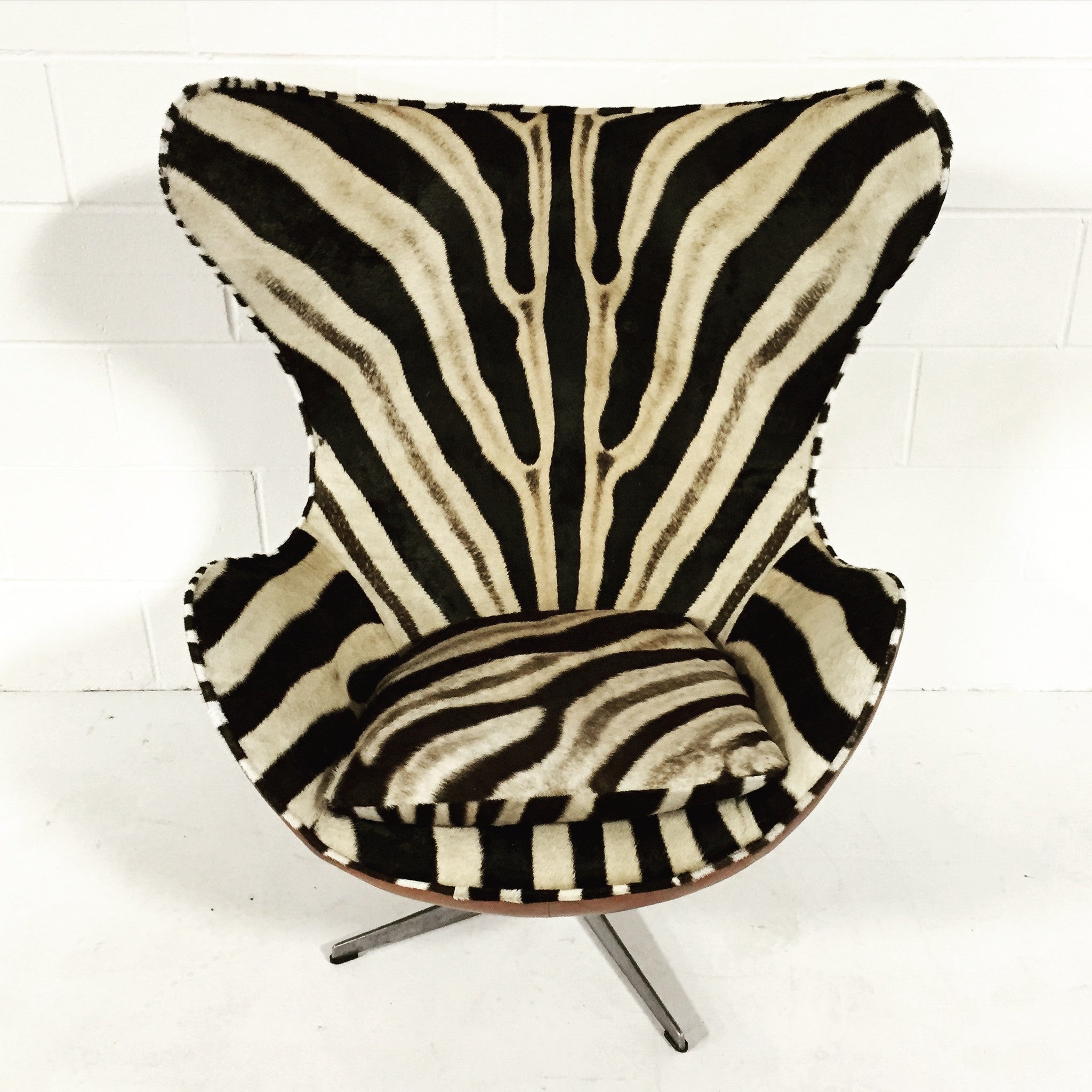 Egg Chairs in Zebra Hide and Leather, pair - FORSYTH