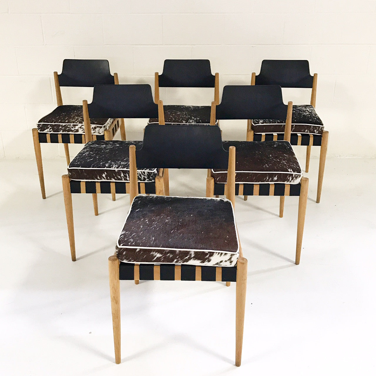 SE 120 Chairs with Custom Brazilian Cowhide Cushions, set of 6 - FORSYTH