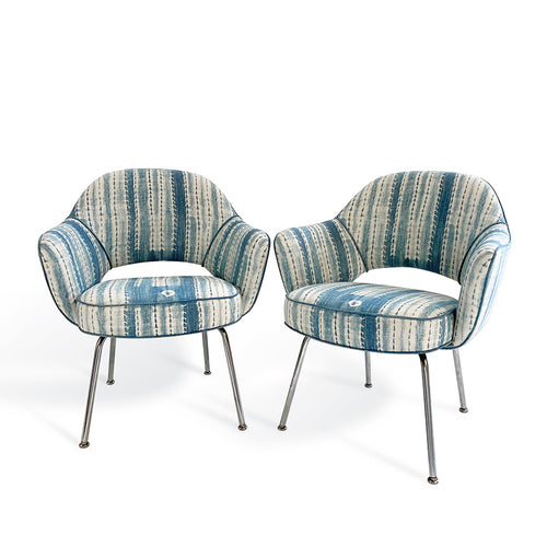 Vintage Eero Saarinen for Knoll Model 71 Executive Armchairs in St. Frank Washed Indigo Fabric, One Available