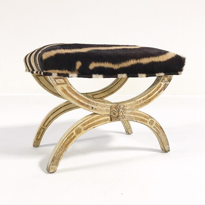 Antique Italian Regency Bench in Zebra Hide - FORSYTH