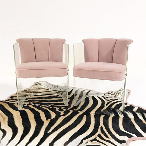 Armchairs Model 6700 in Velvet with Zebra Hide Rug - FORSYTH