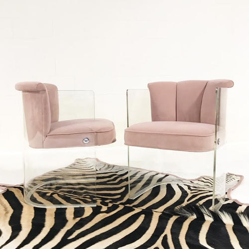 Armchairs Model 6700 in Velvet with Zebra Hide Rug - FORSYTH