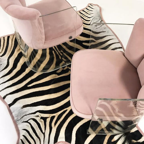 Armchairs Model 6700 in Velvet with Zebra Hide Rug - FORSYTH