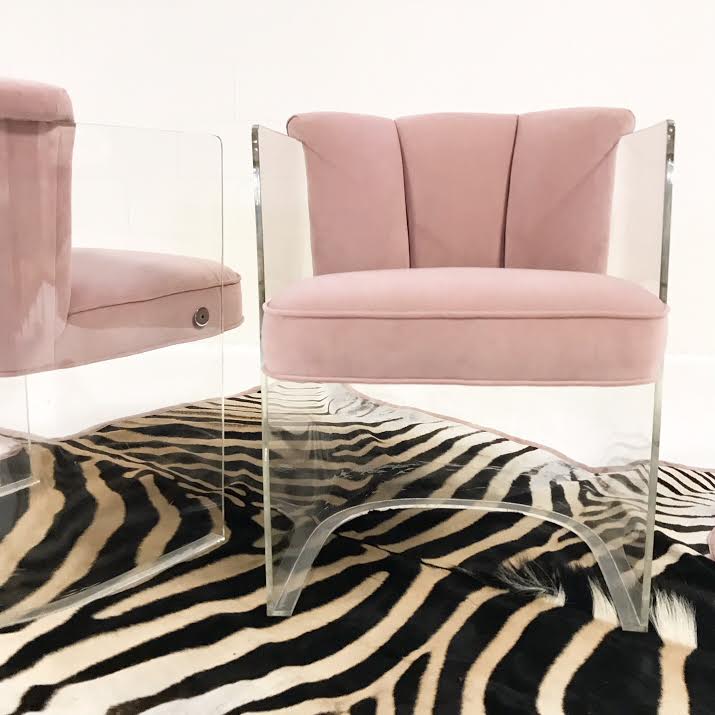 Armchairs Model 6700 in Velvet with Zebra Hide Rug - FORSYTH