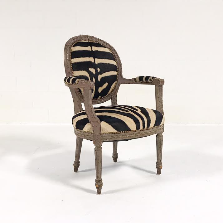 Louis XVI Style Armchair in Zebra Hide - FORSYTH