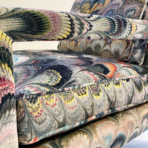 Milo Baughman Style Parsons Chairs in Beata Heuman Marbleized Velvet - FORSYTH
