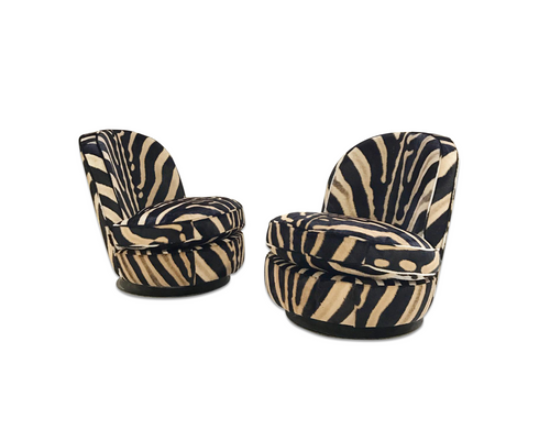 Swivel Tilt Slipper Chairs in Zebra Hide, pair - FORSYTH