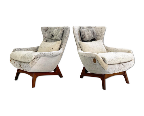 Wingback Lounge Chairs in Brazilian Cowhide, pair