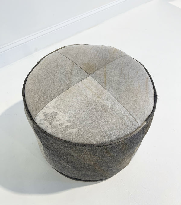 The Forsyth Pouf Ottoman in Salt and Pepper Cowhide 01