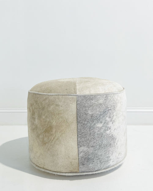 The Forsyth Pouf Ottoman in Salt and Pepper Cowhide 02