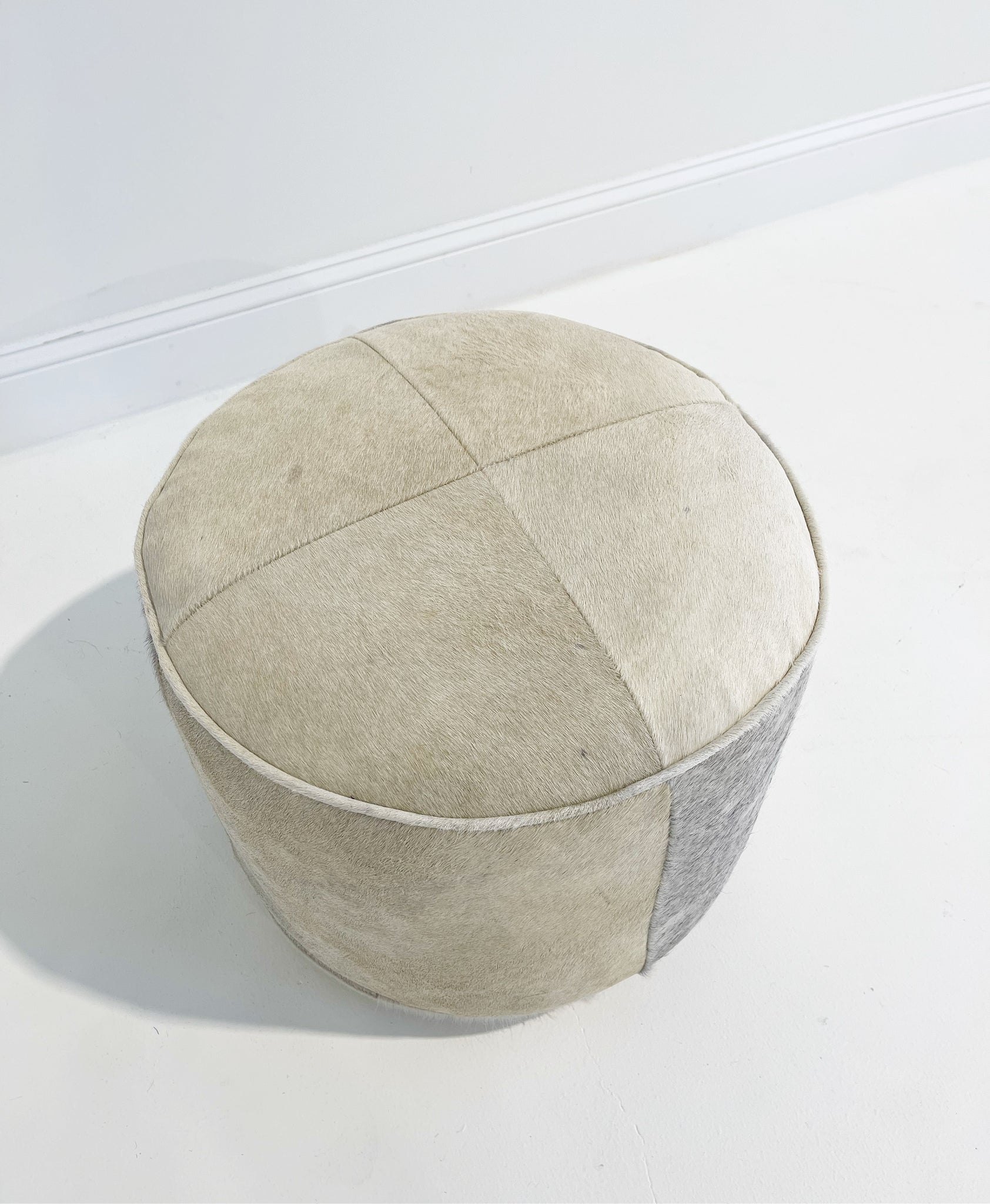 The Forsyth Pouf Ottoman in Salt and Pepper Cowhide 02