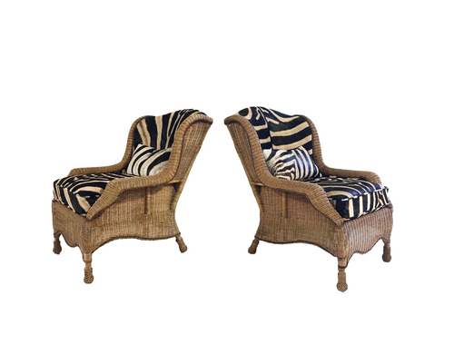 Wicker Wingbacks in Zebra Hide, pair - FORSYTH