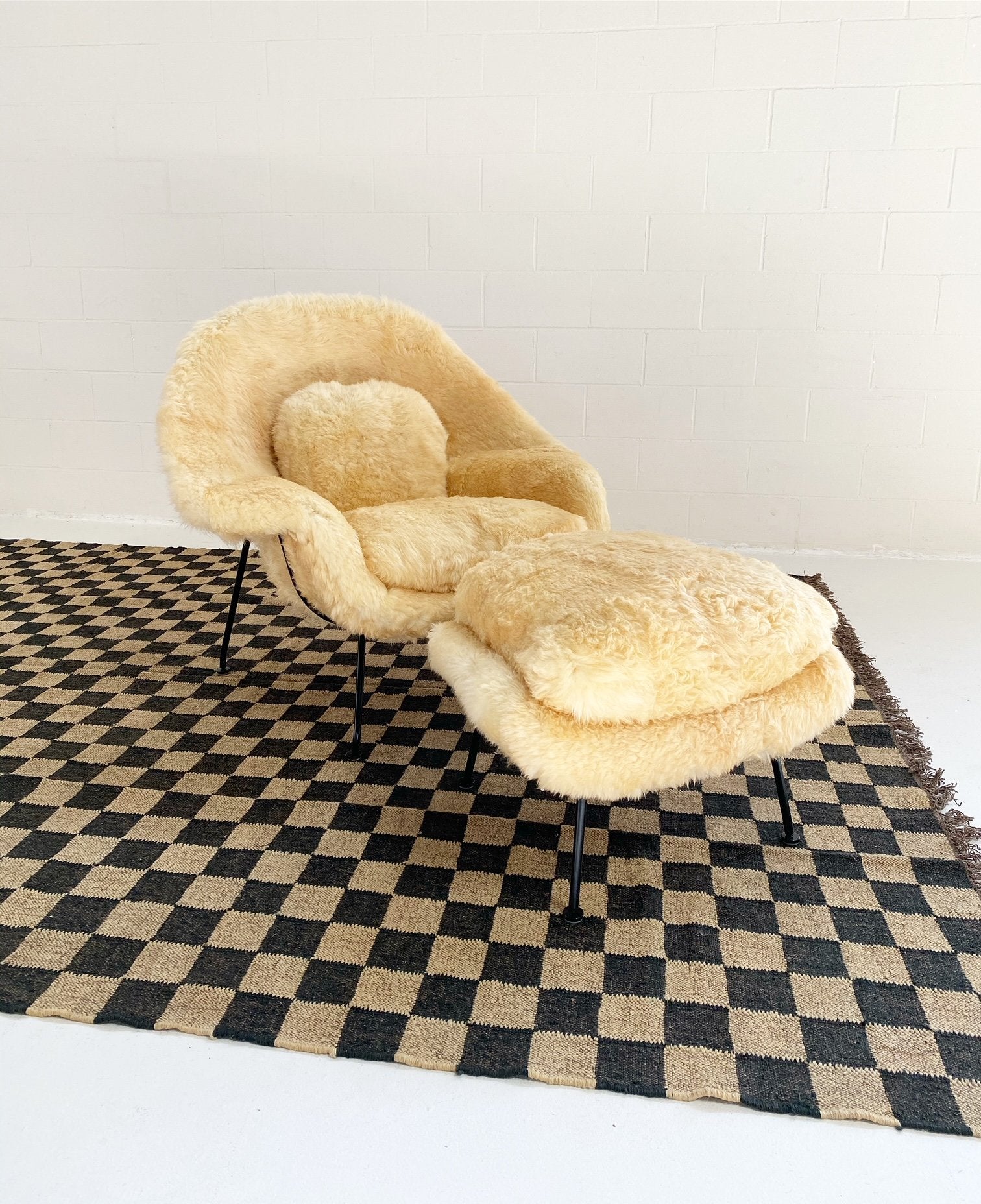 Bespoke Womb Chair and Ottoman in Texas Sheepskin