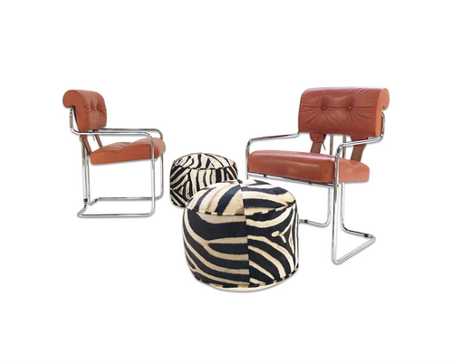 Tucroma Chairs with Zebra Hide Pouf Ottomans - FORSYTH